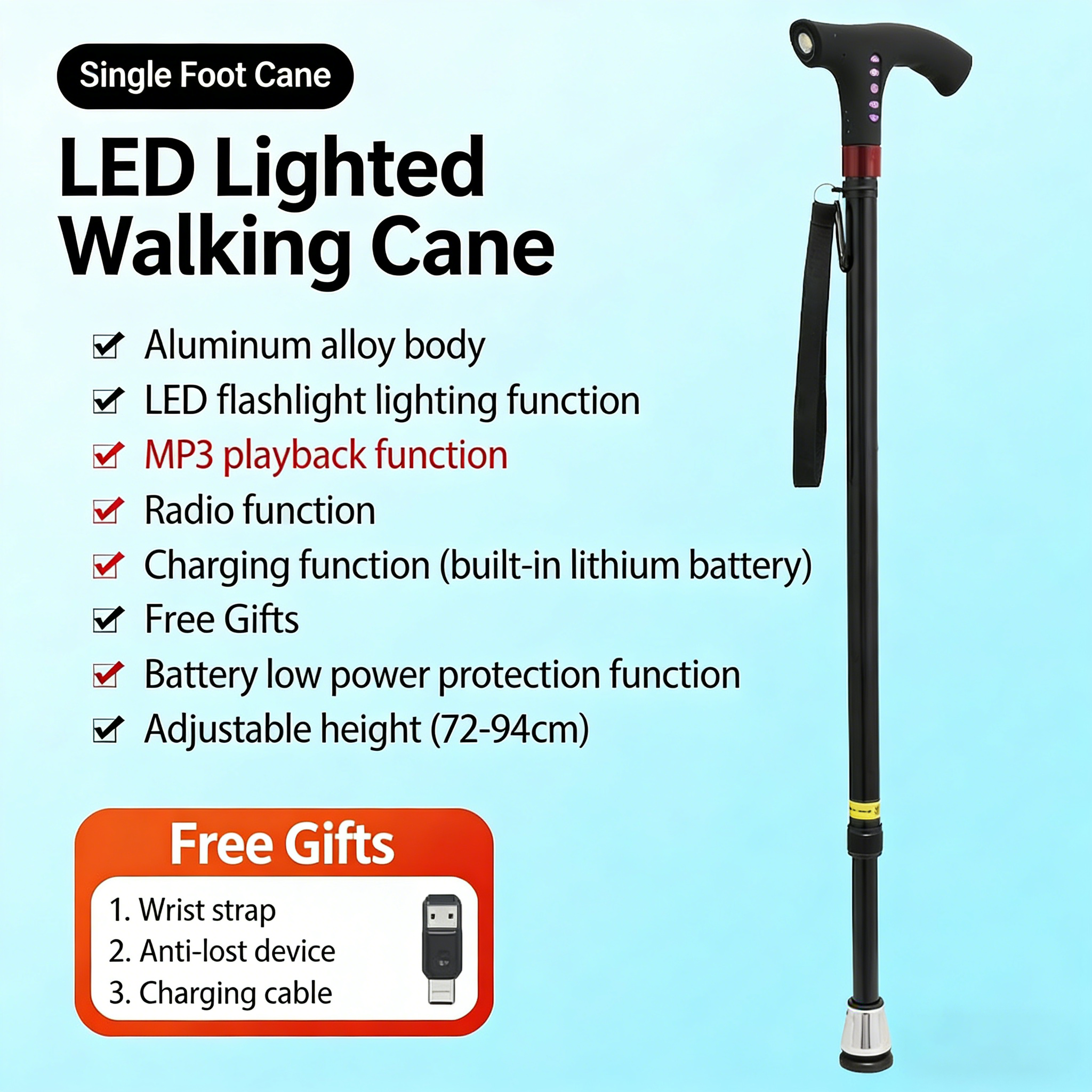 Multifunctional smart radio walking stick