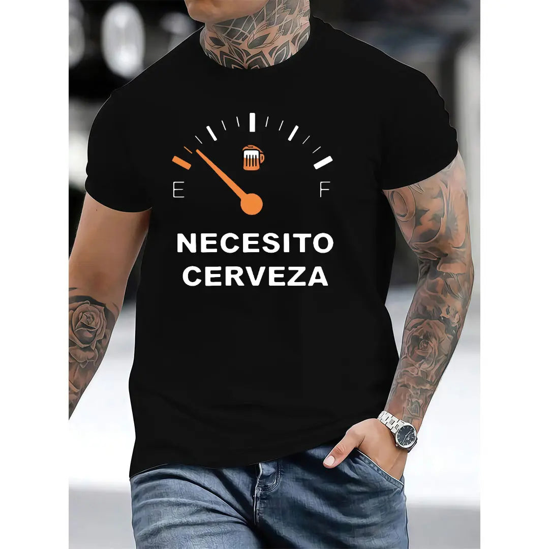 Men's Crew-Neck T-Shirt with Letter Pattern