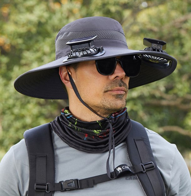 🔥Outdoor Wide Brim Sun Hat With Solar Fan