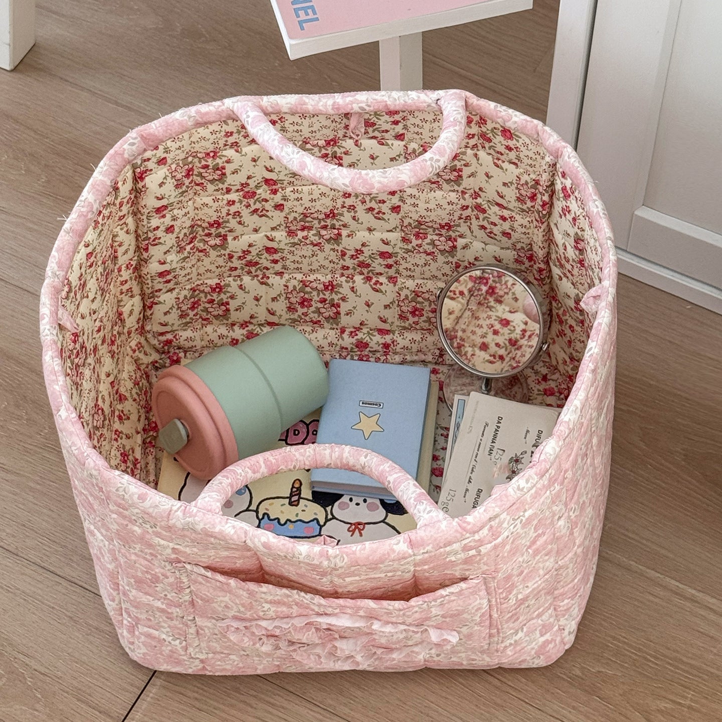 Boho-Chic Quilted Floral Storage Basket