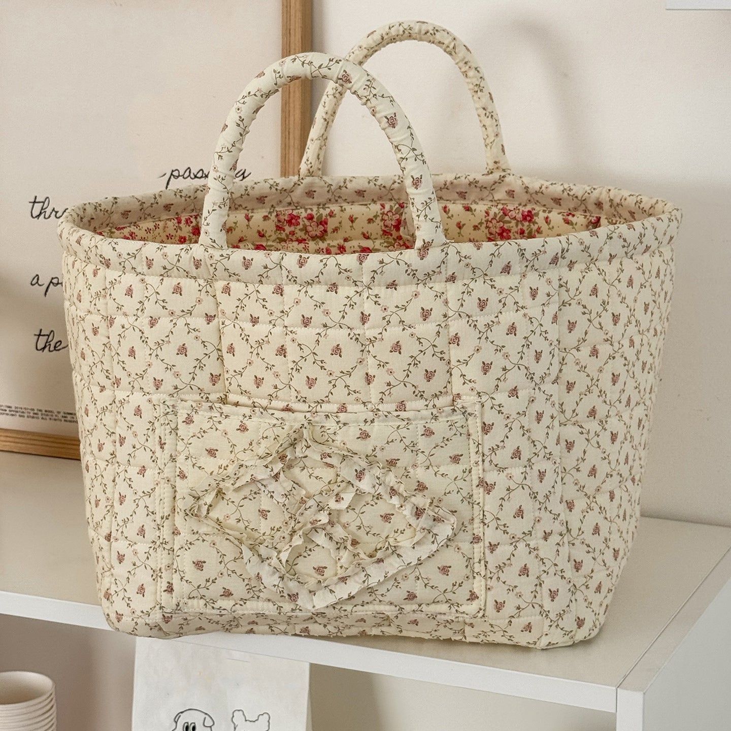 Boho-Chic Quilted Floral Storage Basket