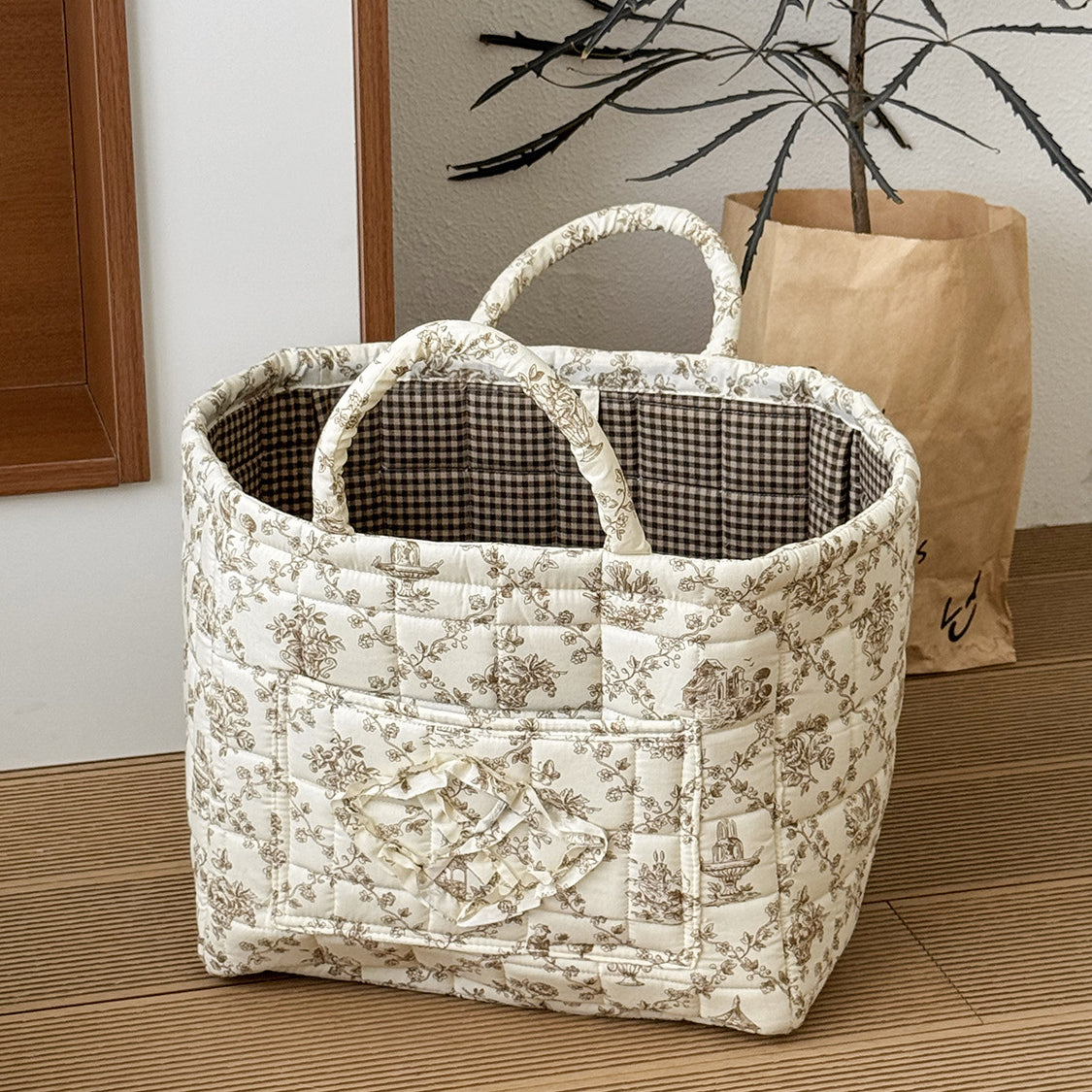 Boho-Chic Quilted Floral Storage Basket