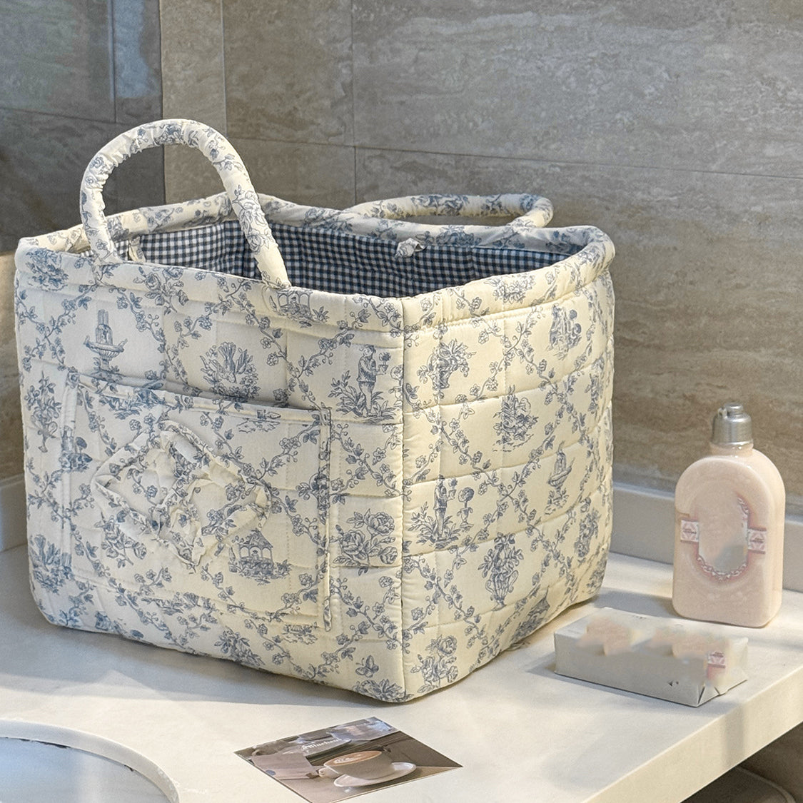 Boho-Chic Quilted Floral Storage Basket