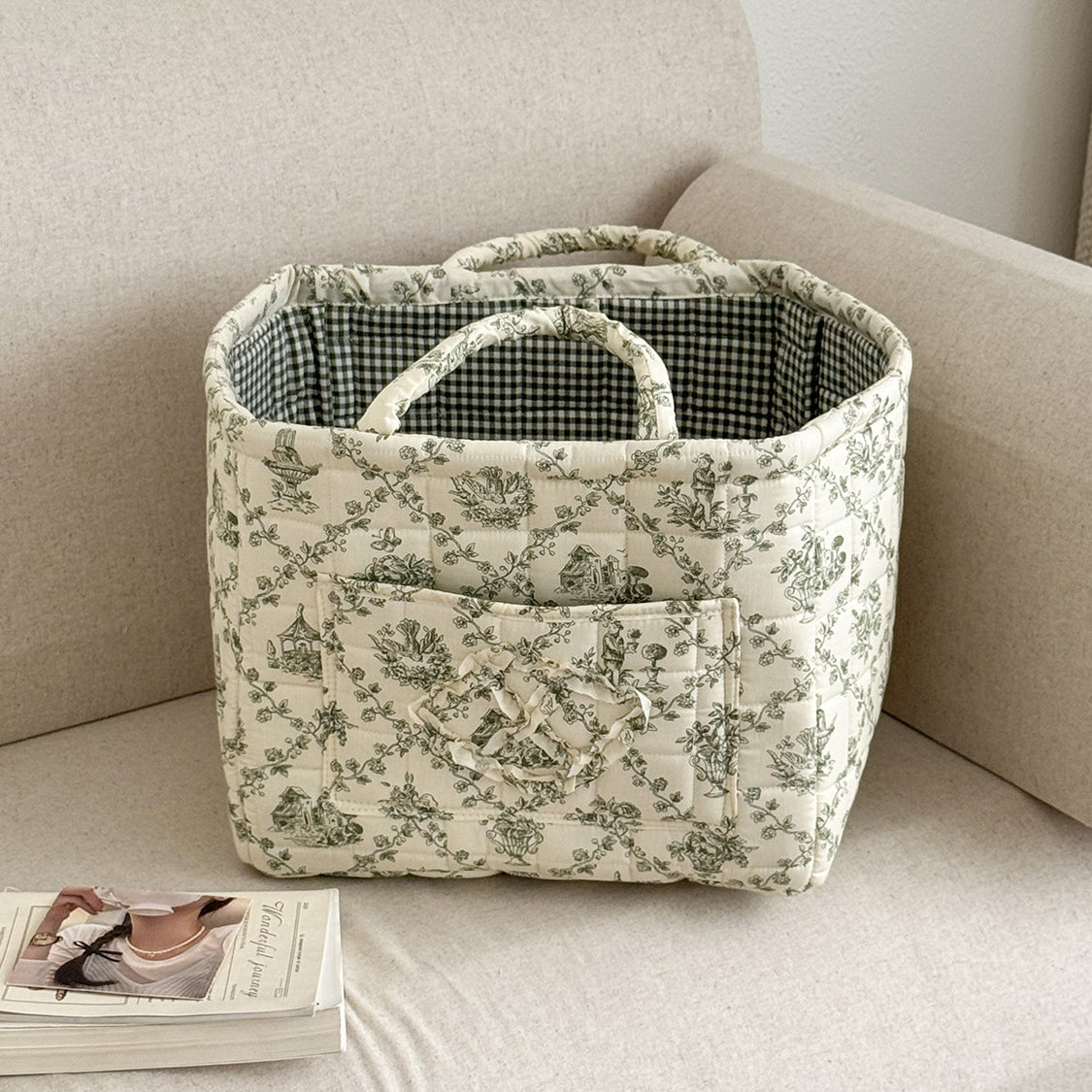 Boho-Chic Quilted Floral Storage Basket