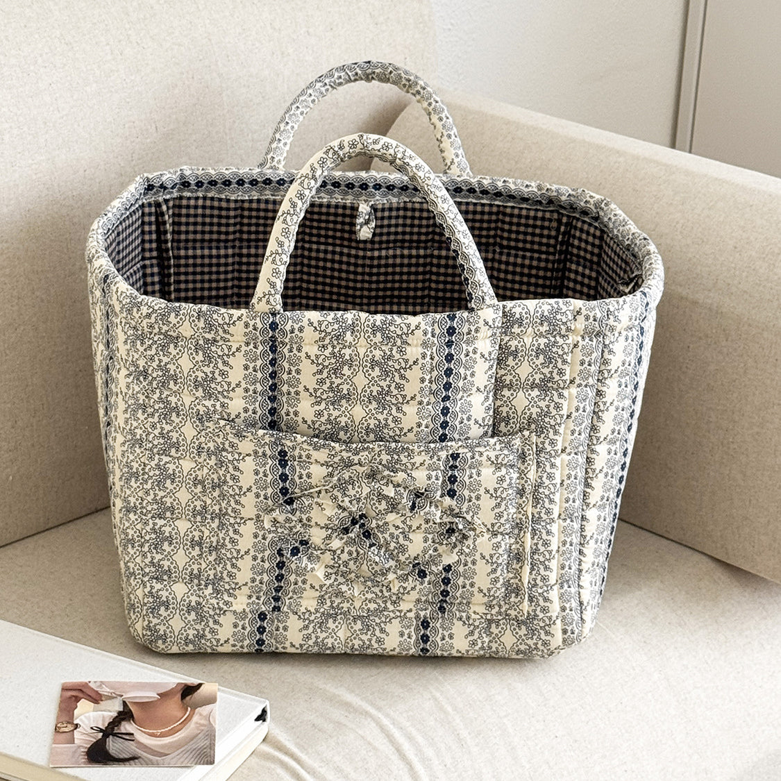 Boho-Chic Quilted Floral Storage Basket