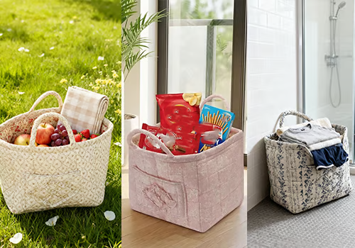 Boho-Chic Quilted Floral Storage Basket