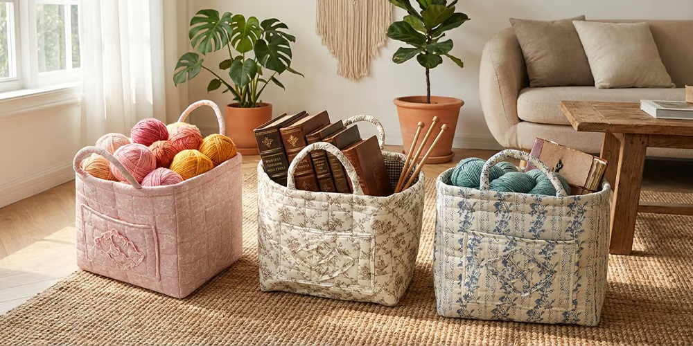 Boho-Chic Quilted Floral Storage Basket