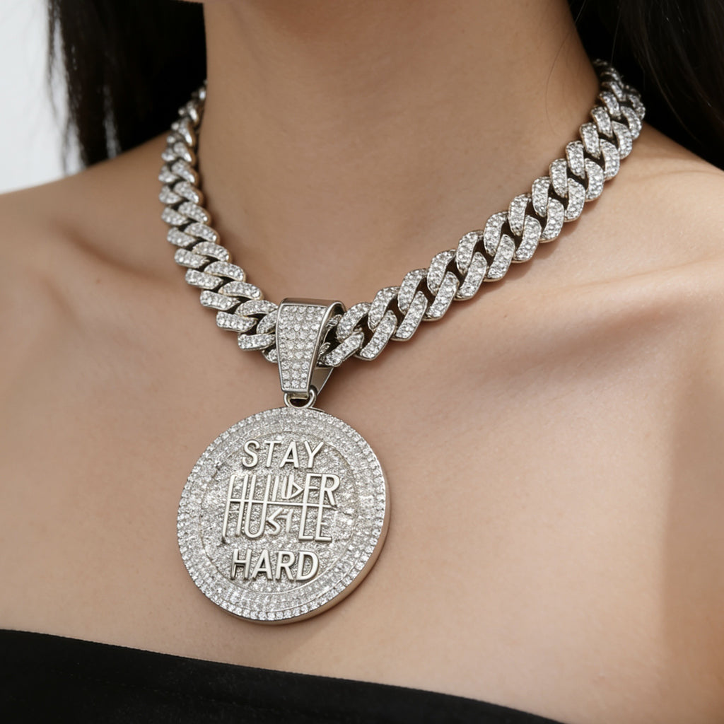 Round Letter Pendant Necklace with Full Diamonds