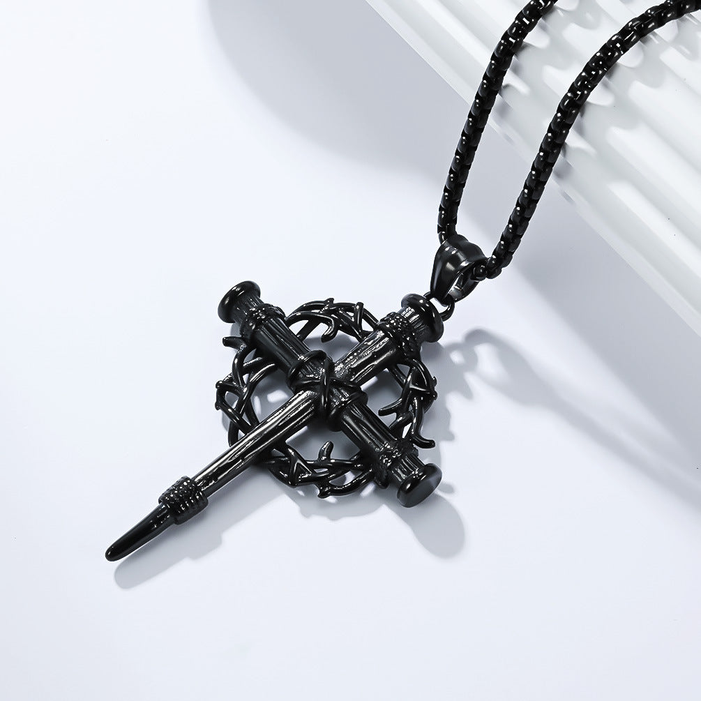 Vintage Thorn Wreath Cross Necklace