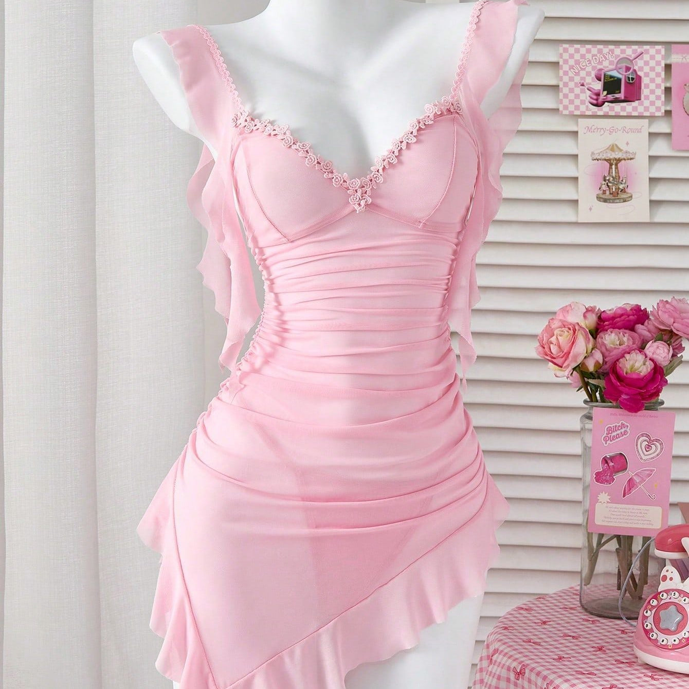 Pleated mesh pajamas