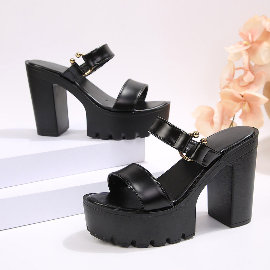 Women's black chunky heel platform sandals