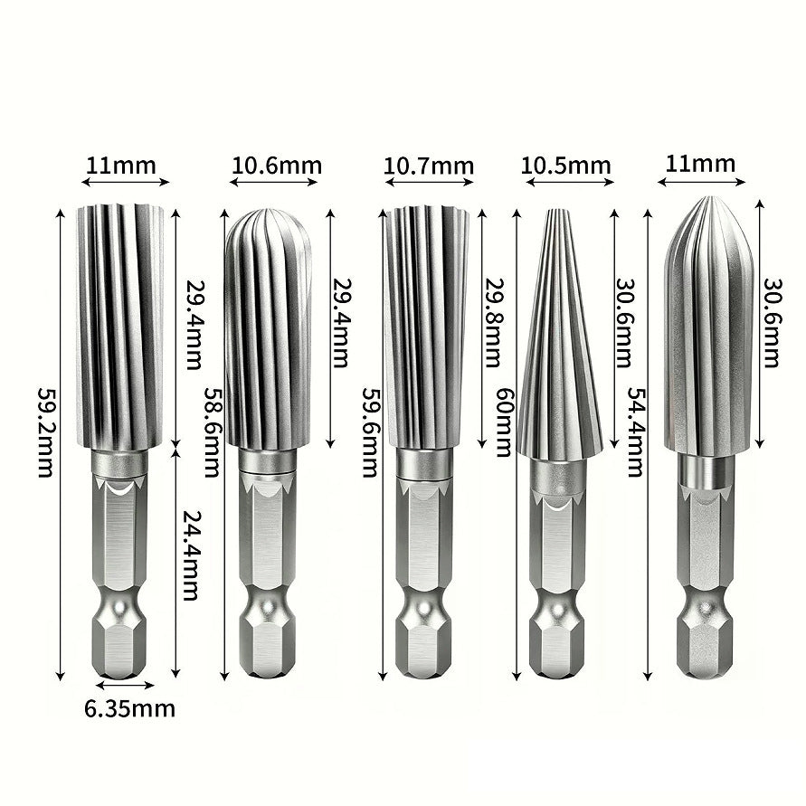 5-Piece Drill-Powered Rotary Rasp Set