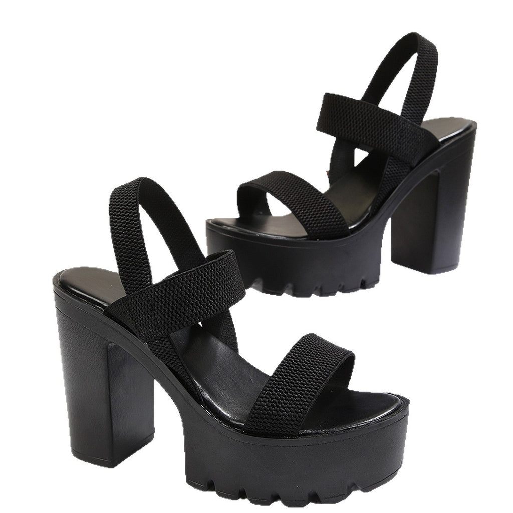 Women's black chunky heel platform sandals