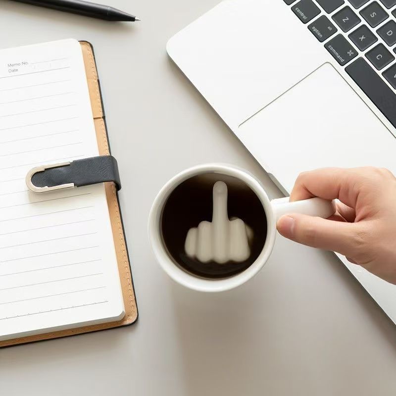 Quirky Ceramic Mug with Middle Finger Design