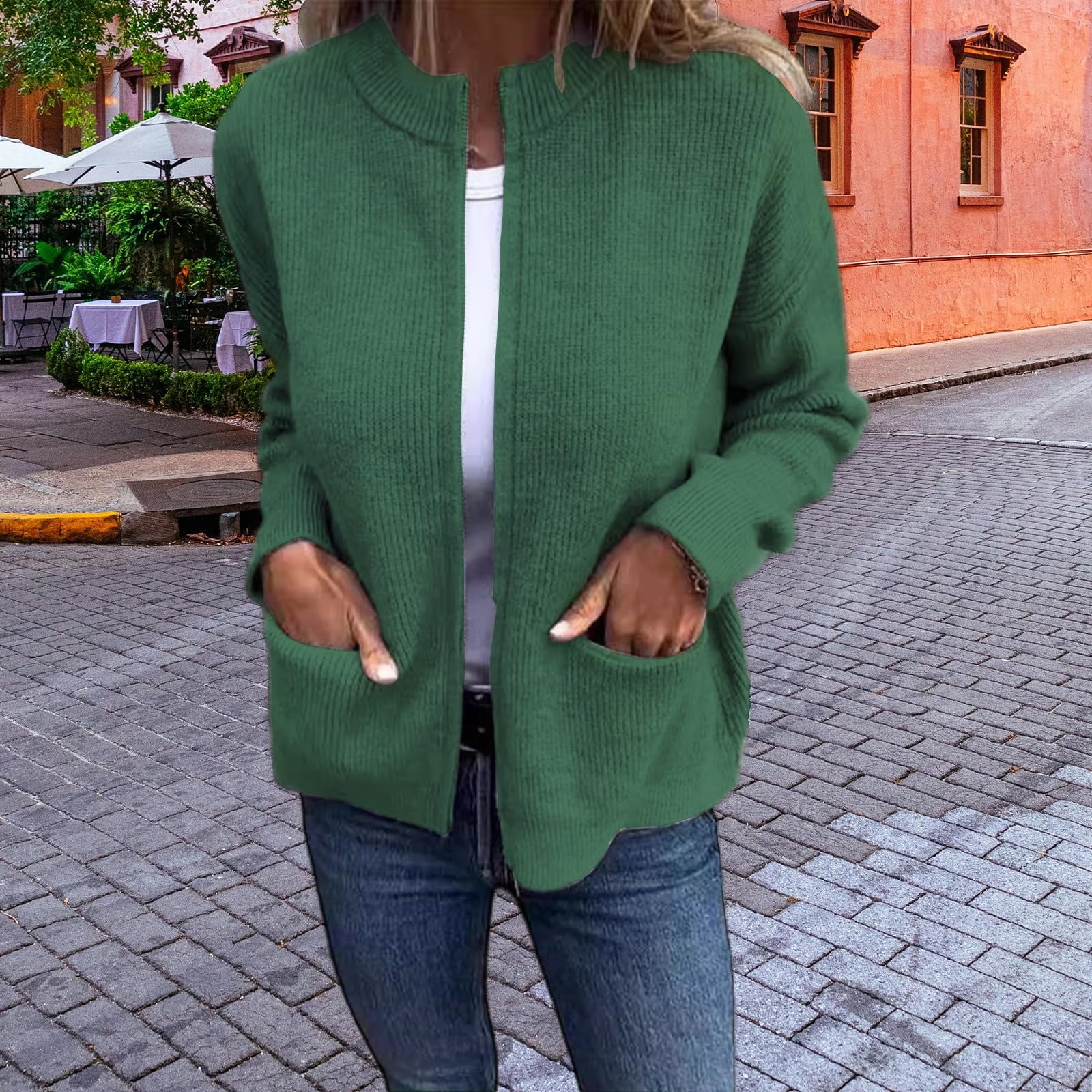 🔥 Round Neck Zipper Knitted Jacket