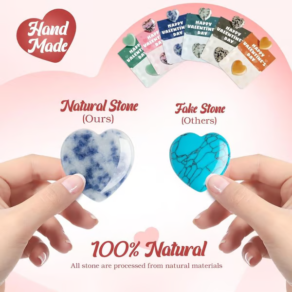 💘 Valentine's Day Gemstone Gift 🎁 24 pre-packaged heart-shaped gemstone cards