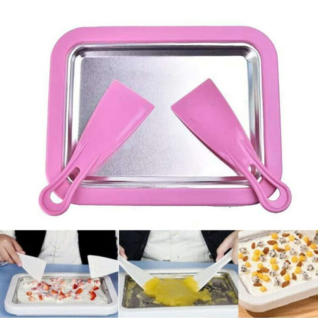 Instant Rolled Ice Cream Maker Pan Machine Yogurt Sorbet with 2 Spatulas
