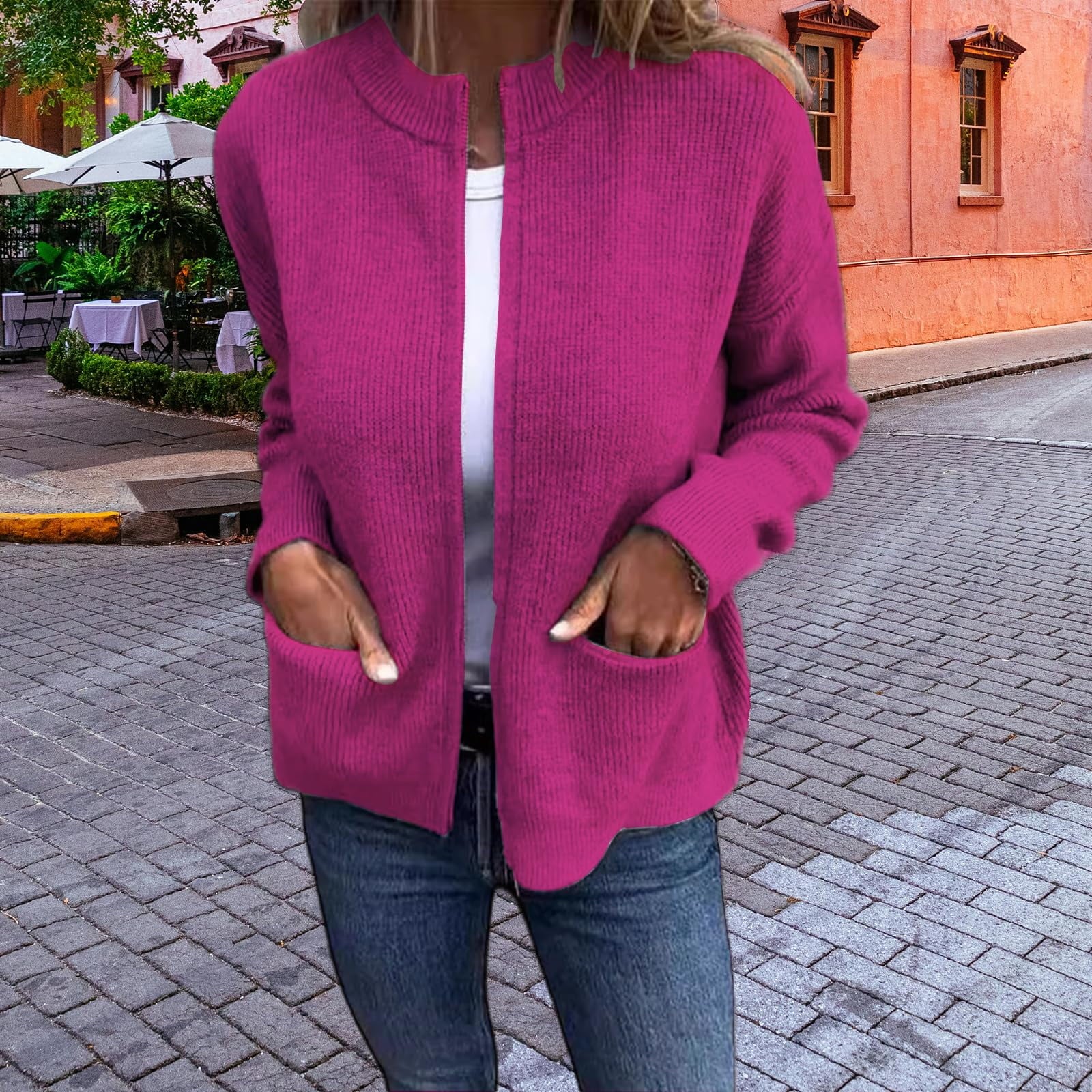 🔥 Round Neck Zipper Knitted Jacket