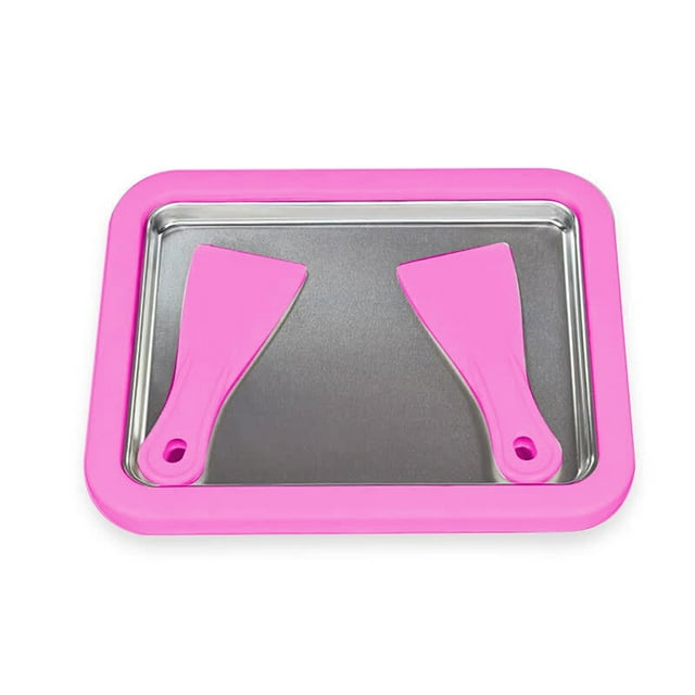Instant Rolled Ice Cream Maker Pan Machine Yogurt Sorbet with 2 Spatulas
