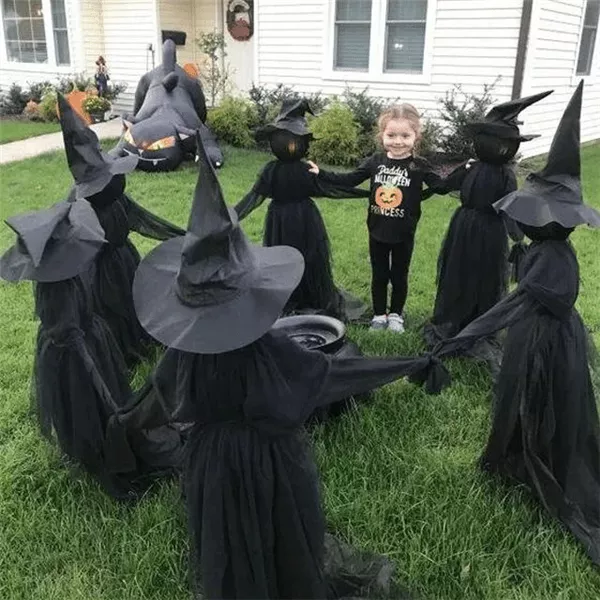 Lighted Halloween Triplets Witch Decoration Set