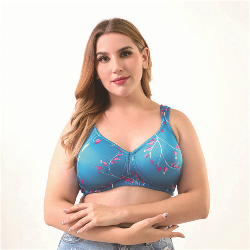 Blue Printed Wide Strap Bra