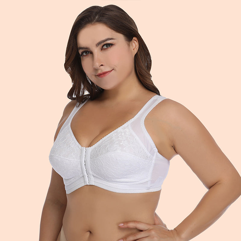 White Lace Front Button Bra
