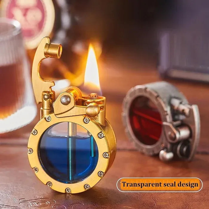 🎁Vintage Windbreaker Lighter Clear Kerosene Lighter Antique Steampunk Lighter💖