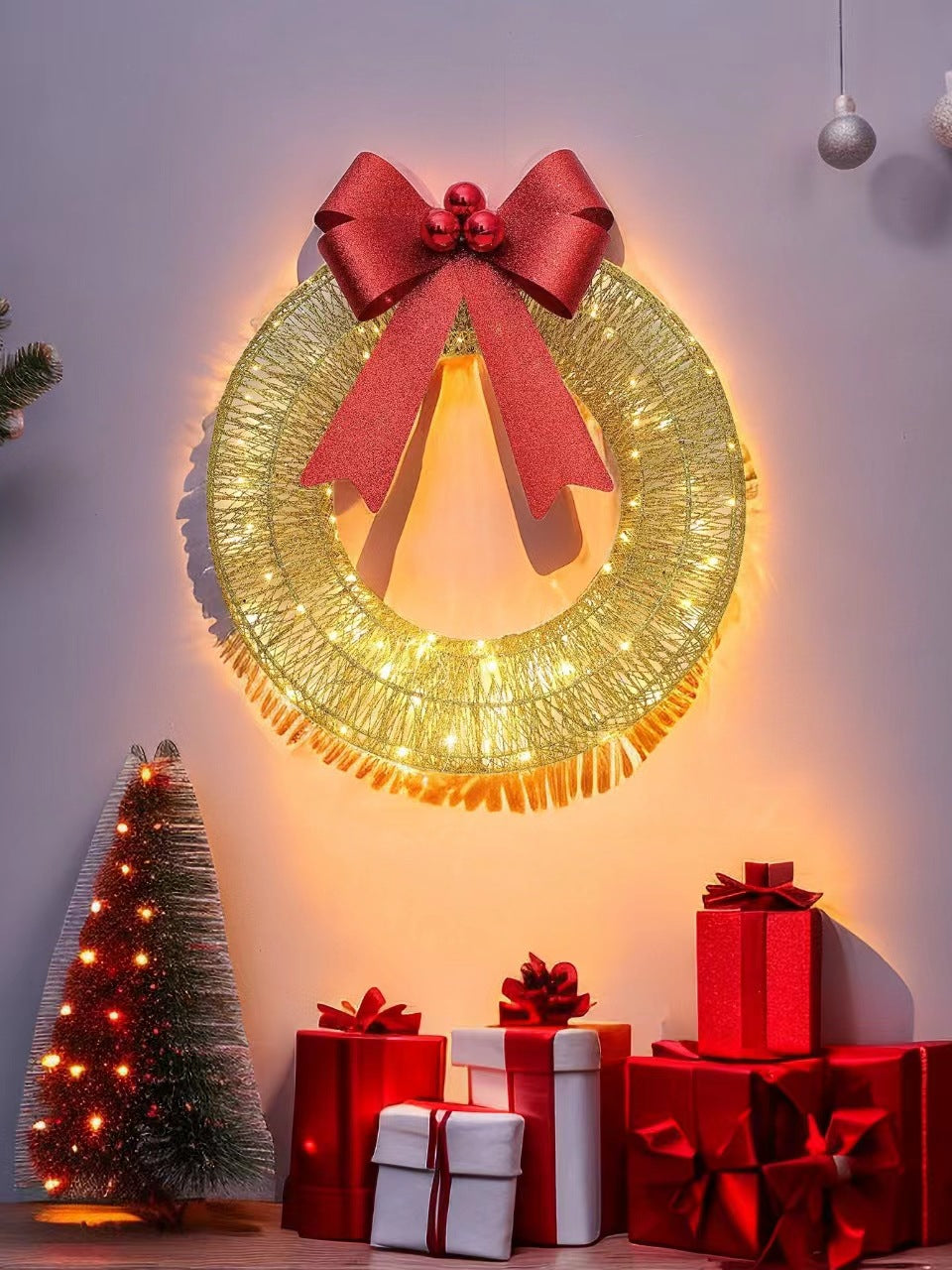 Christmas Wreath Metal Glow Bow