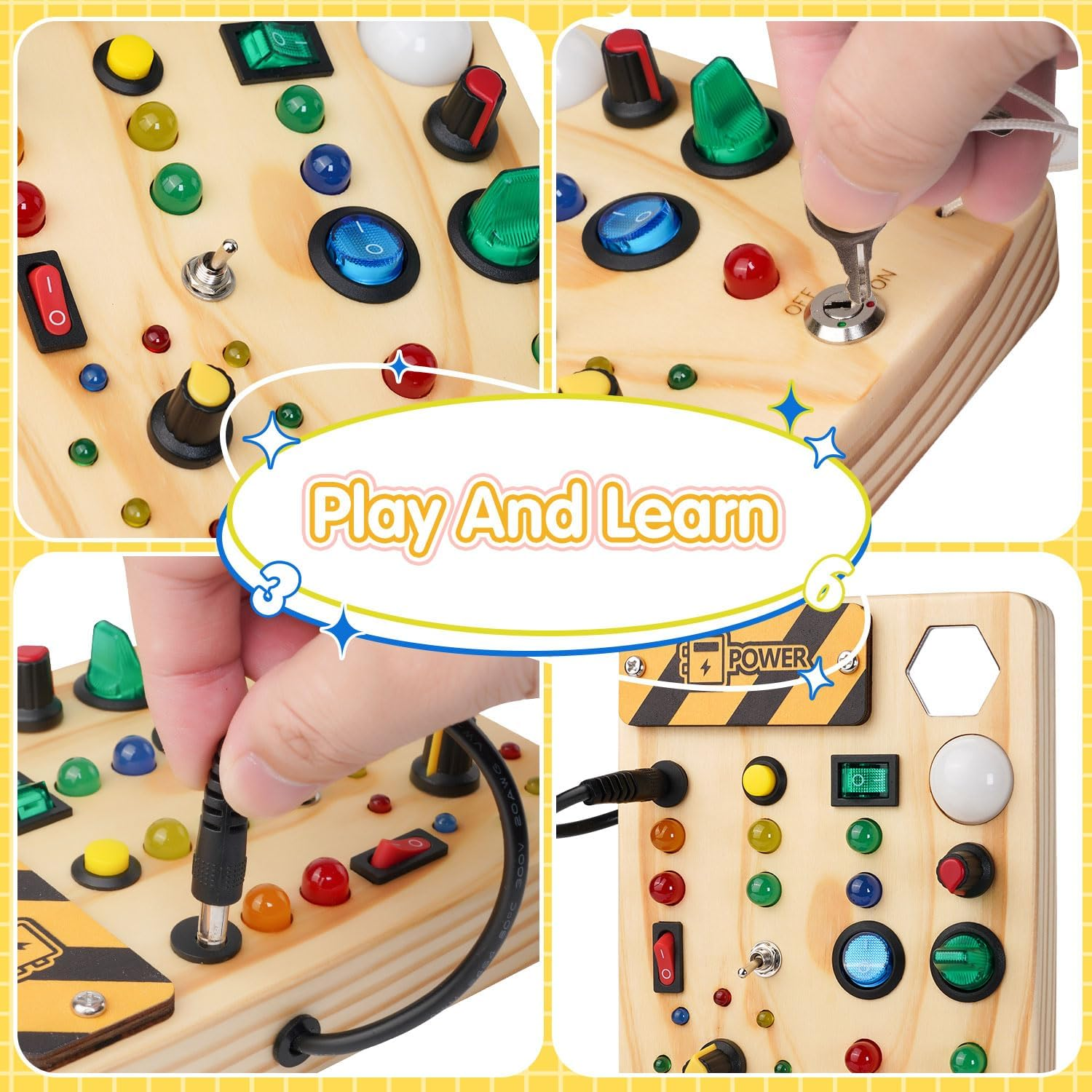 Wooden toy LED switch
