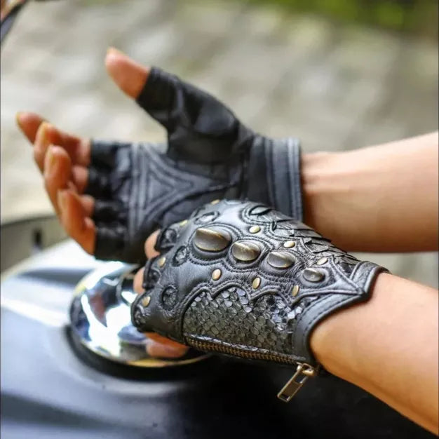 DRAGON RIDERS -LEATHER FINGERLESS BIKER GLOVES