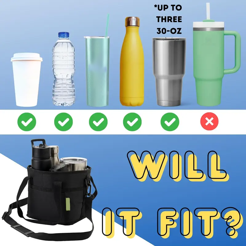 Family Size 4 Compartment Drink Bag, Multiple Tumbler Carrier Caddy