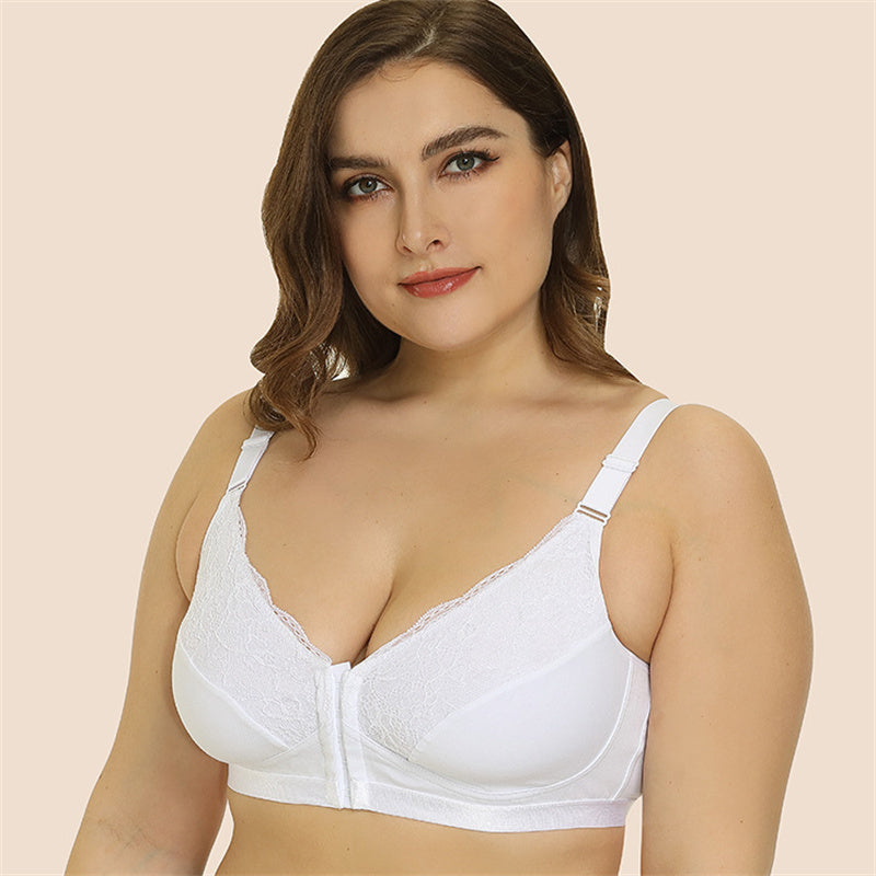 Lace Mesh Panel Front Button Bra