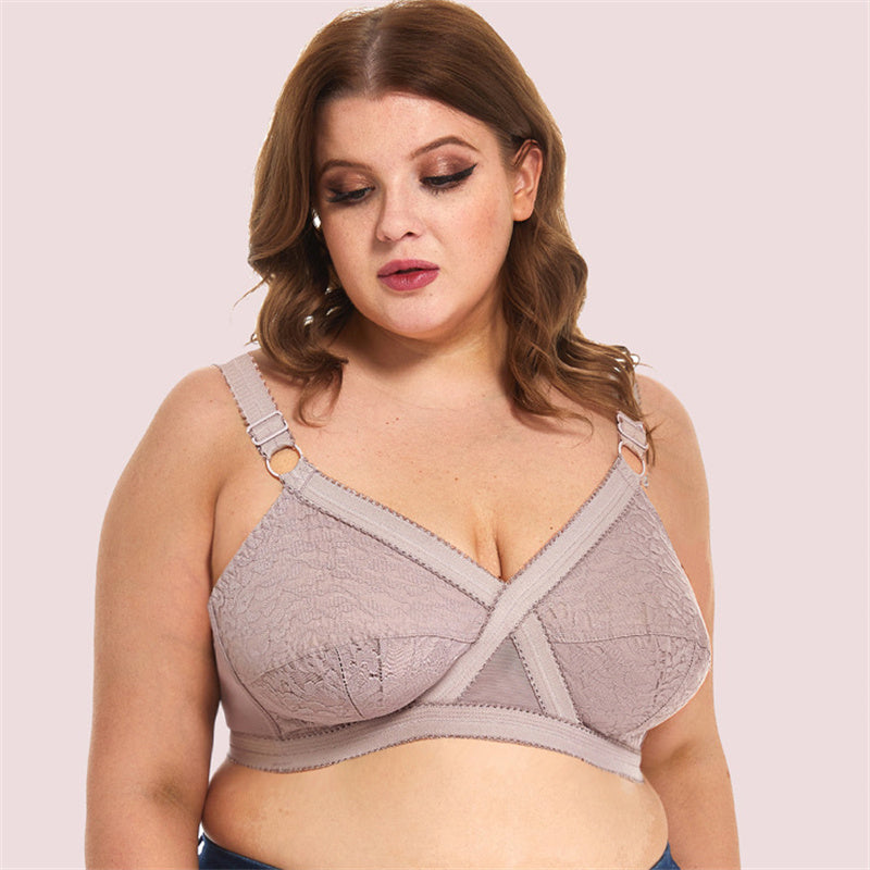 Lace Print Cross Strap Unwired Bra