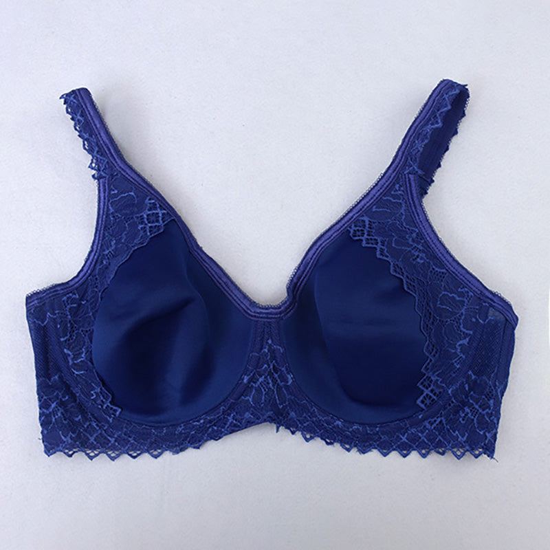Blue Full Cup Solid Lace Bra