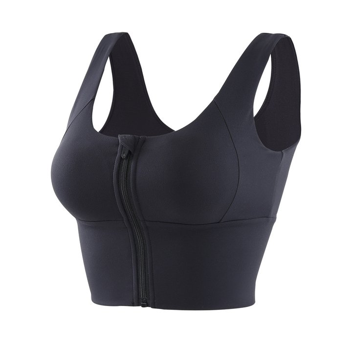 Front zip shock-absorbing sports bra