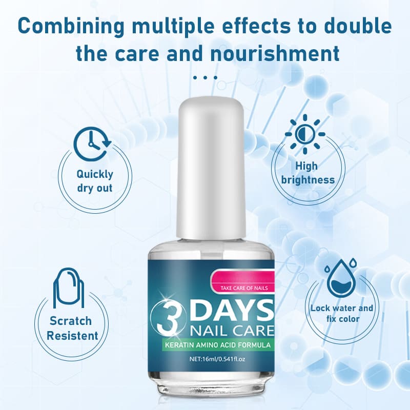 Nail strengthener, nourishing oil, and top coat
