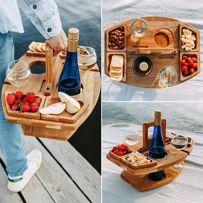 PORTABLE WOODEN OUTDOOR PICNIC WINE TABLE