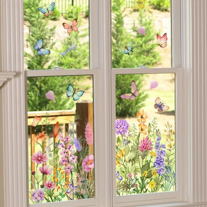 💐Colorful Floral Bouquet Window Sticker🖼️(Cut to size freely)✨
