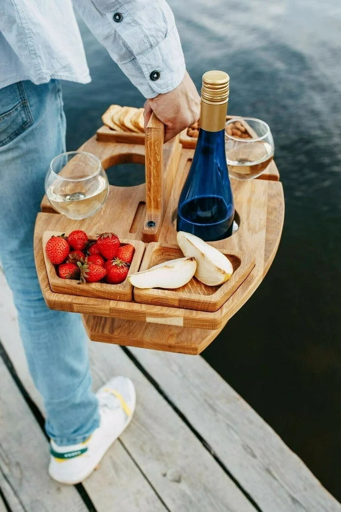 PORTABLE WOODEN OUTDOOR PICNIC WINE TABLE