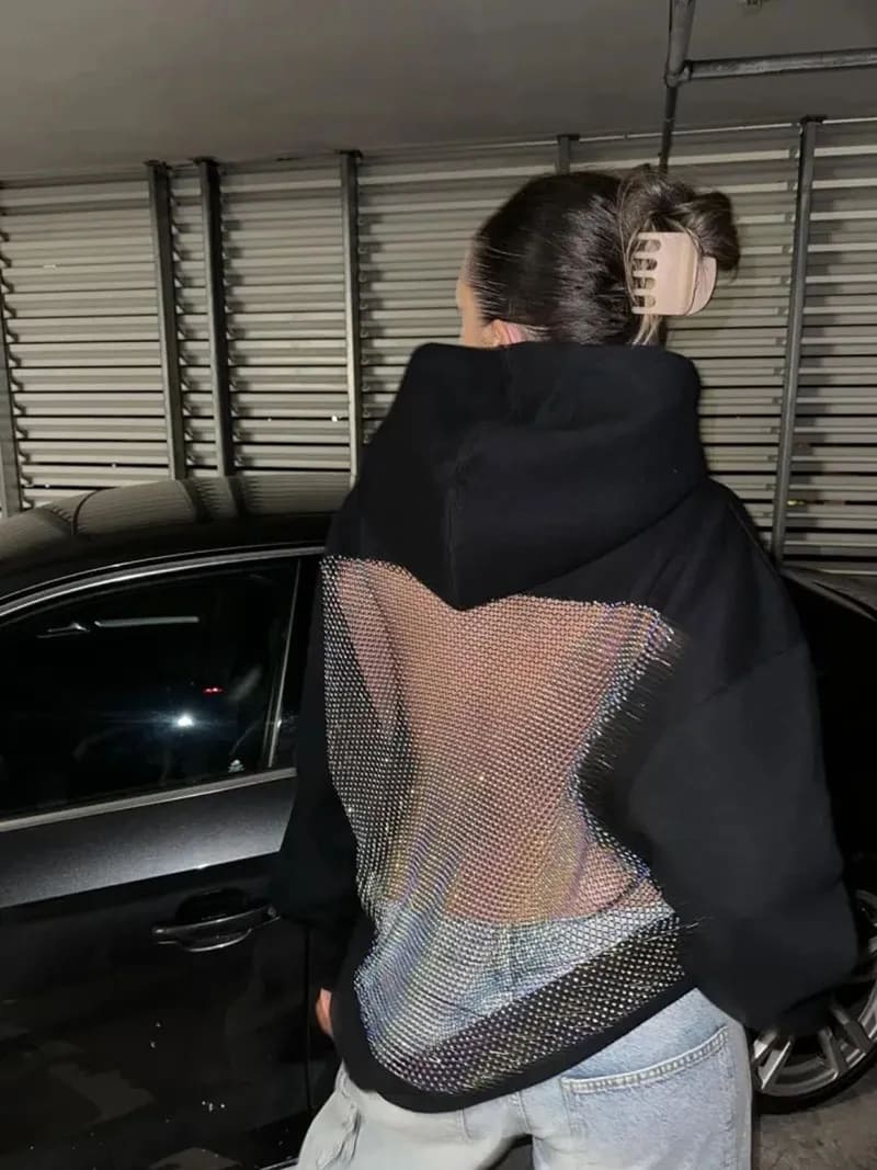 Backless Openwork Mesh Hoodie