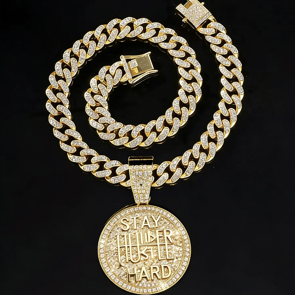 Round Letter Pendant Necklace with Full Diamonds