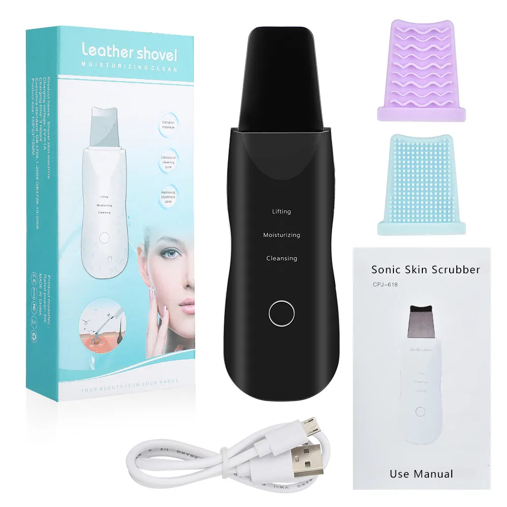 Ultrasonic Skin Scrubber - Gentle Face Shovel & Applicator Tool for Pore Cleansing, Blackhead Removal