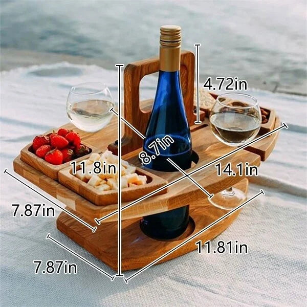 PORTABLE WOODEN OUTDOOR PICNIC WINE TABLE