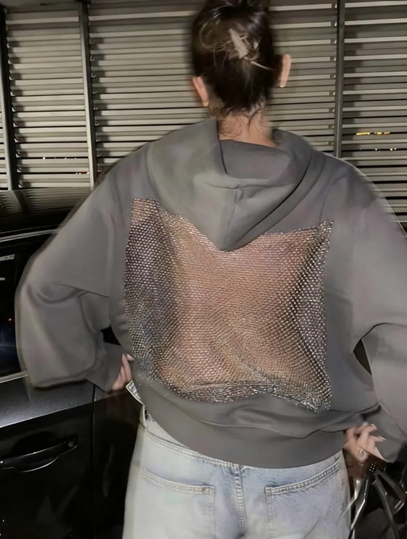 Backless Openwork Mesh Hoodie