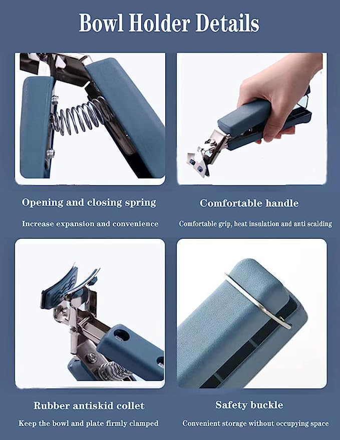 4-Pack(Navy-Blue)Hot Plate Gripper,Stainless Steel Bowl Clip,Kitchen Tongs Bowl Dish Pan Clip Anti-scalding, NavyBlue