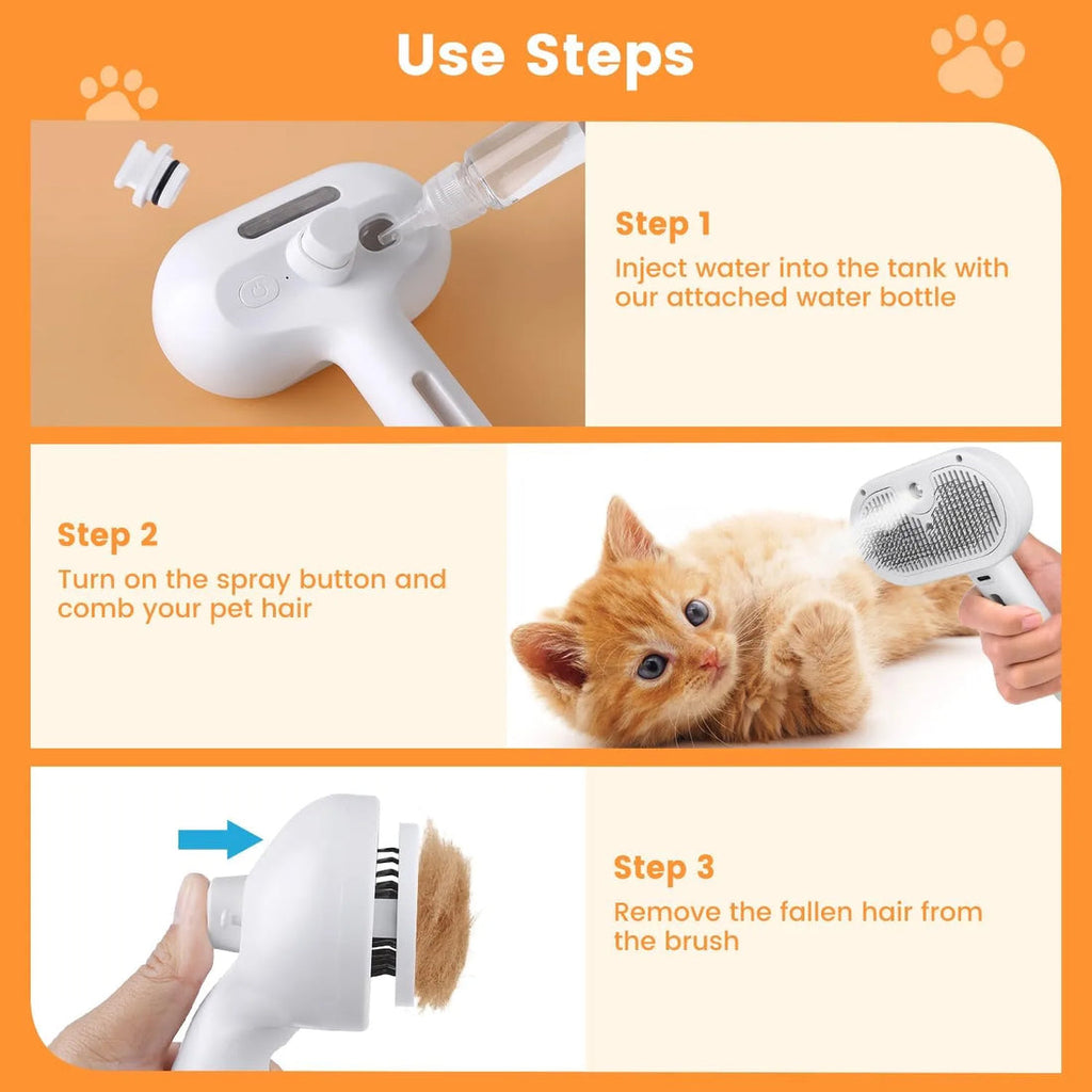 Pet comb spray to prevent flyaway hair
