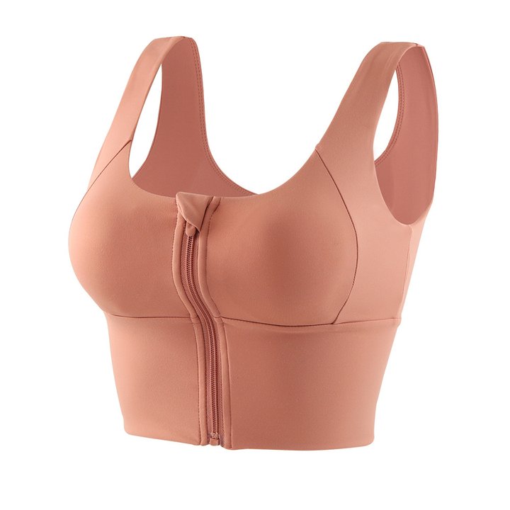 Front zip shock-absorbing sports bra