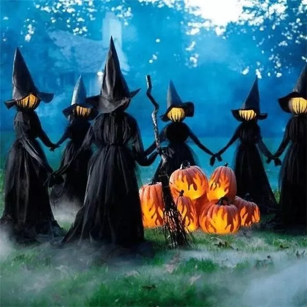 Lighted Halloween Triplets Witch Decoration Set