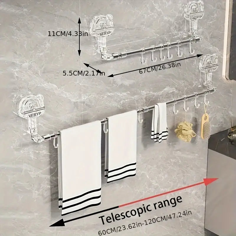 Telescopic suction cup towel rack without punching