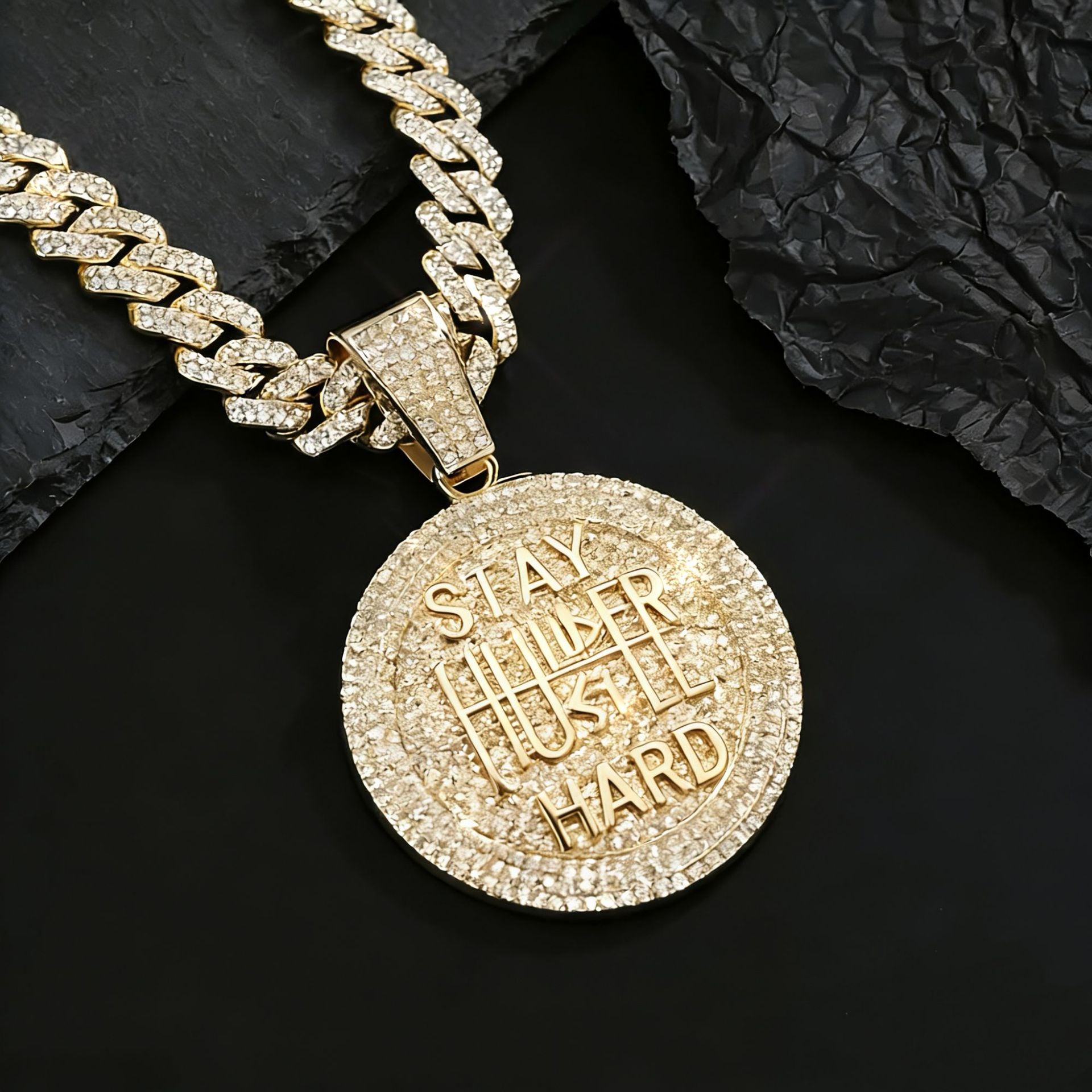 Round Letter Pendant Necklace with Full Diamonds